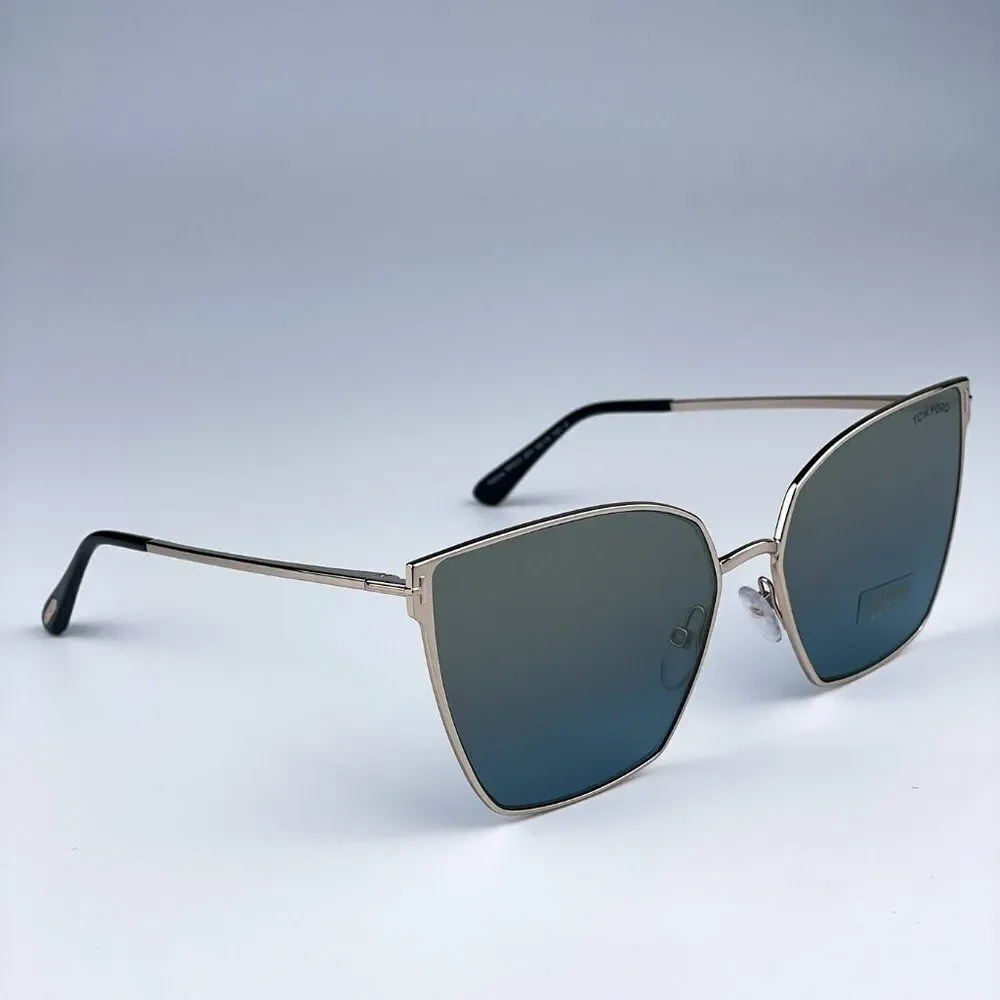NEW Tom Ford FT0653/S 28V Gold Rose Blue Mirrored Metal Cat Eye Women Sunglasses